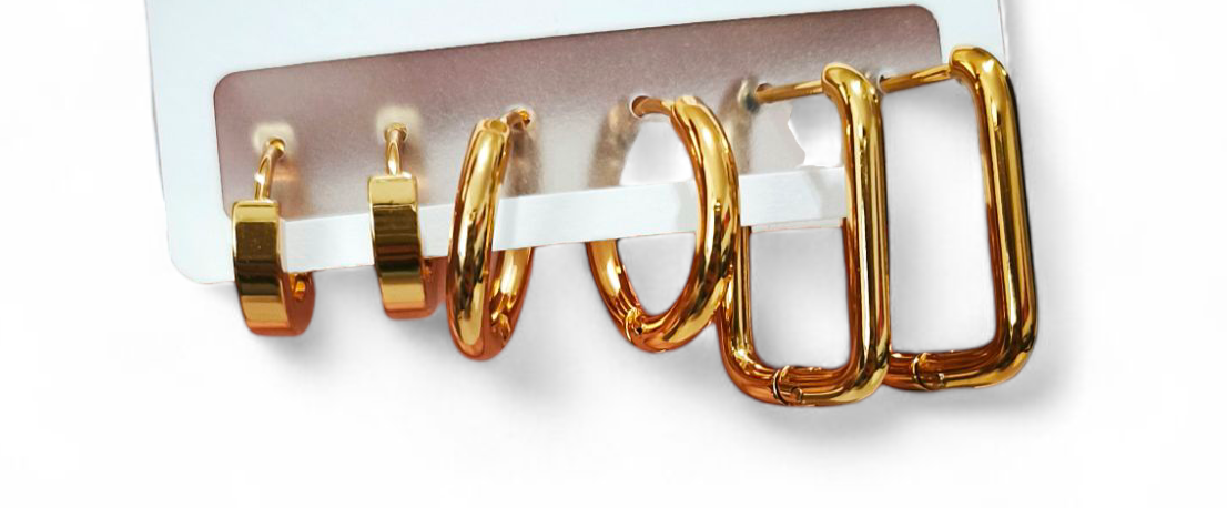 SET 3 PAIA DI CERCHIETTI TONDO E RETTANGOLO