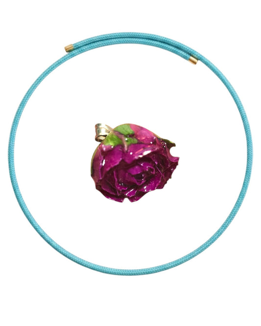 CIONDOLO BOCCIOLO DI ROSA DI RITA FUCSIA CON COLLANA MAGNETICA