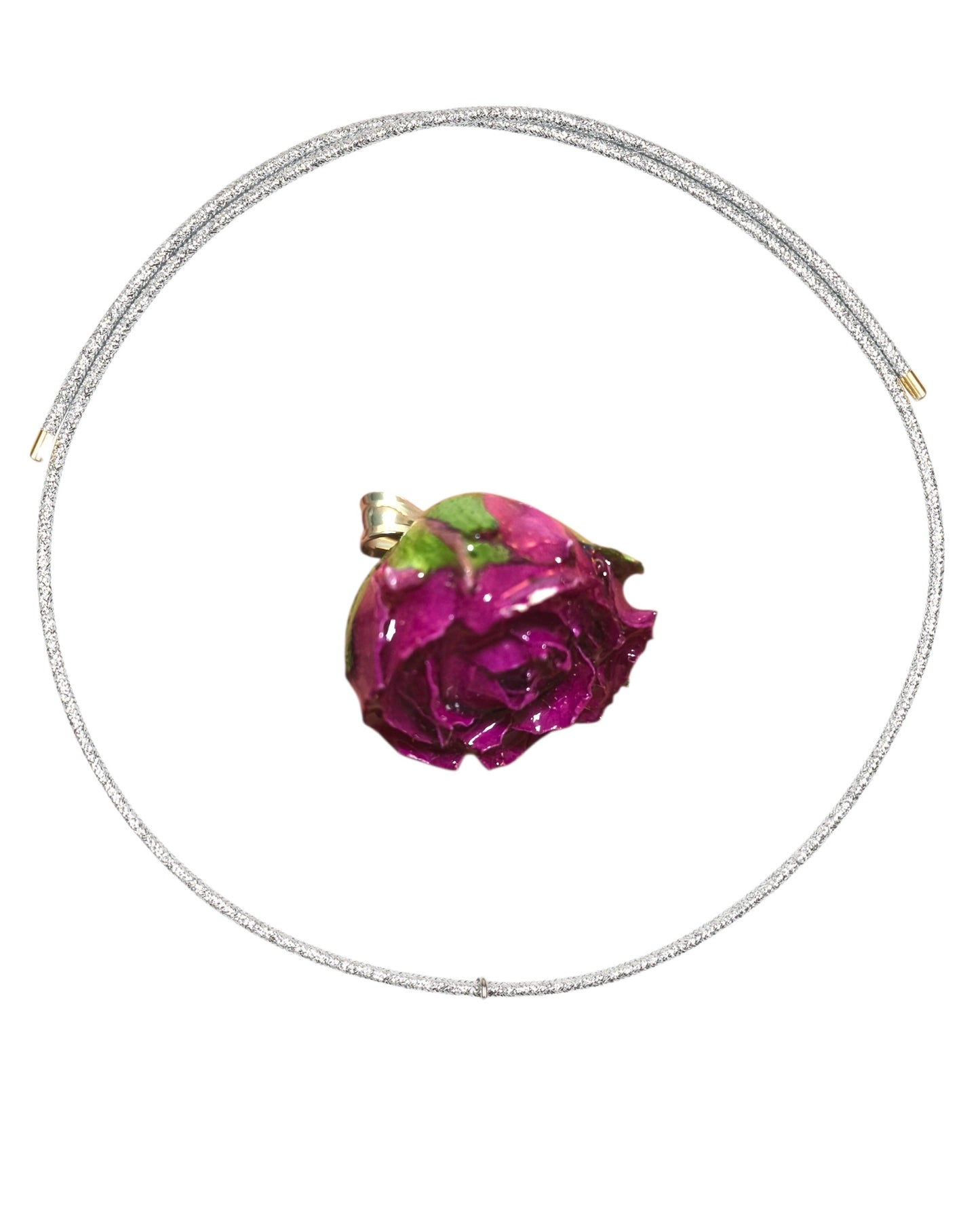 CIONDOLO BOCCIOLO DI ROSA DI RITA FUCSIA CON COLLANA MAGNETICA